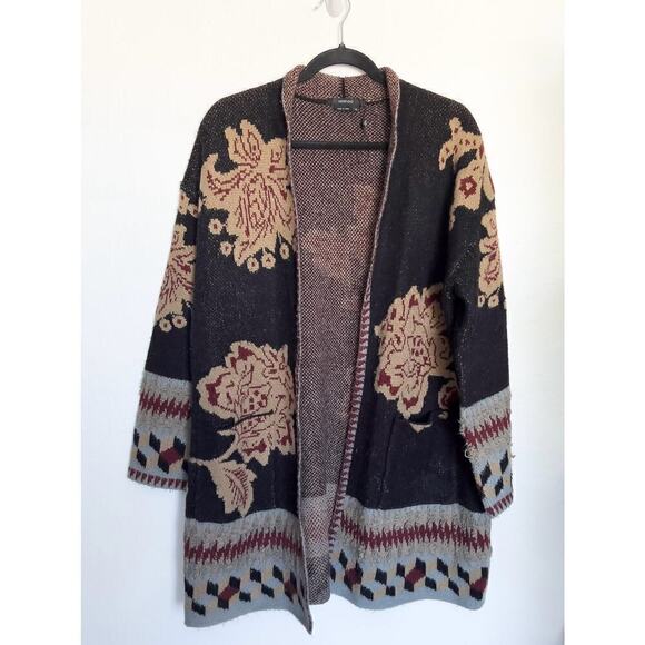 Vertigo Open Knit Cardigan Floral Intarsia XL Black Boho - Picture 5 of 6